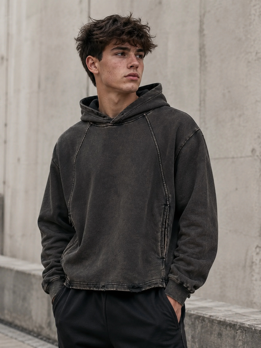 Yin & Yang Frayed-Hem Hoodie