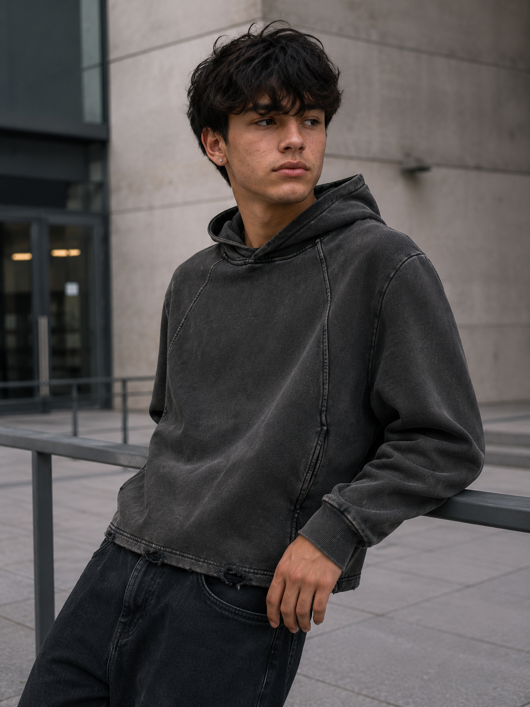 Yin & Yang Frayed-Hem Hoodie