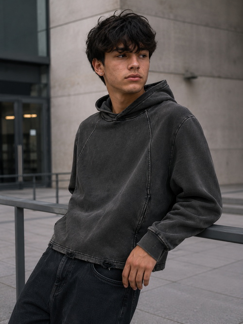 Yin & Yang Frayed-Hem Hoodie