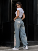 Floral Distressed Denim Jeans