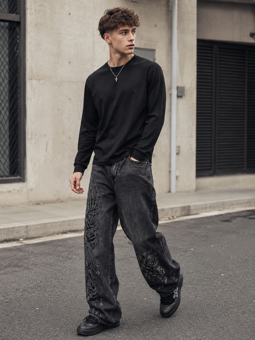 Give You Roses Barrel Leg Jeans