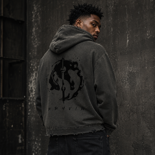 Yin & Yang Frayed-Hem Hoodie