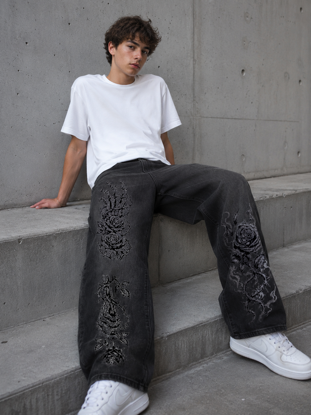 Give You Roses Barrel Leg Jeans