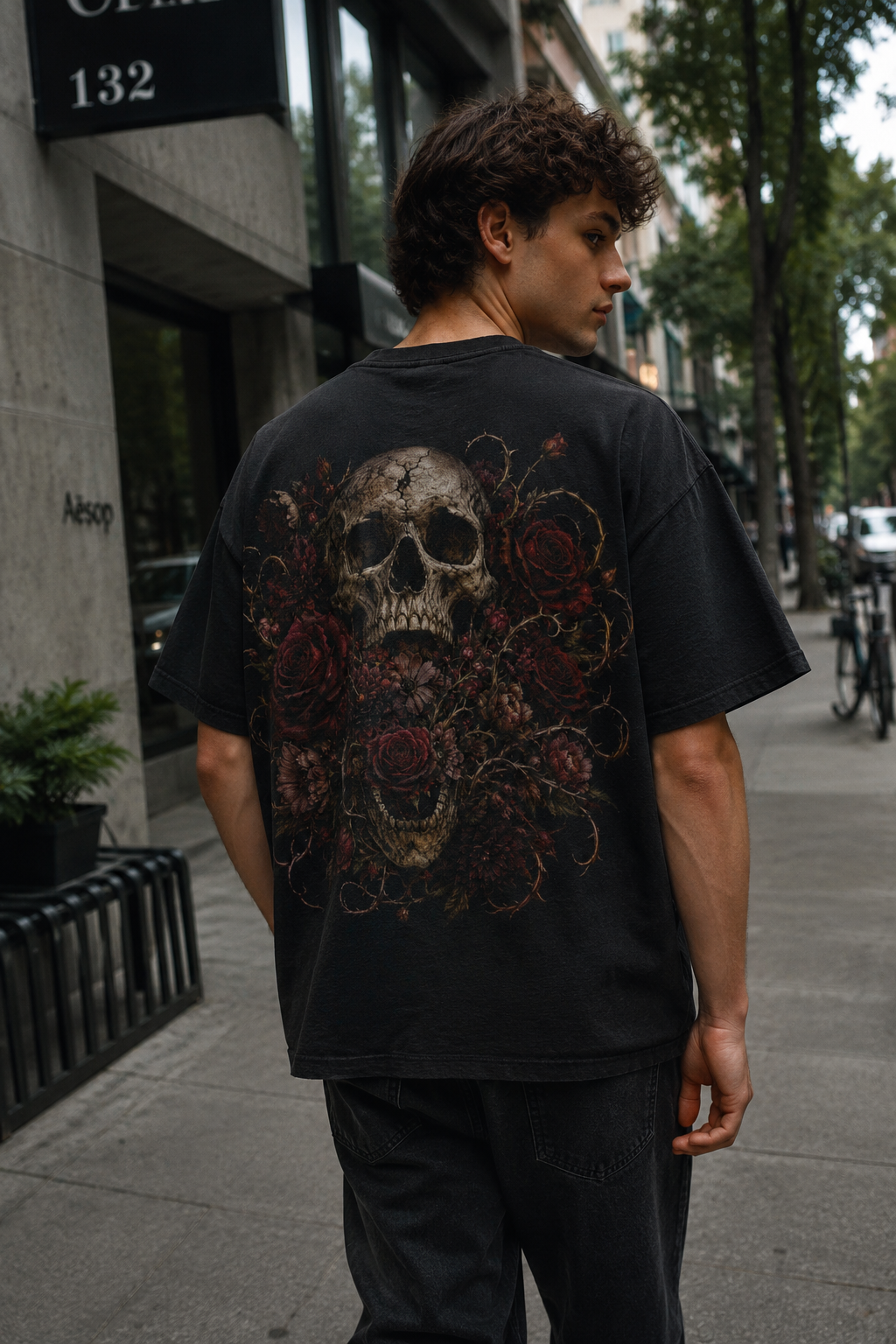 Bloomed Skull Raw Hem Tee