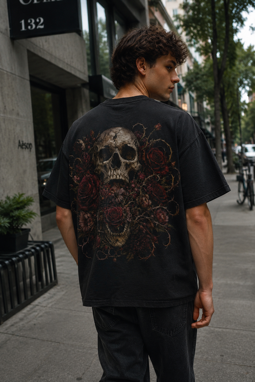 Bloomed Skull Raw Hem Tee