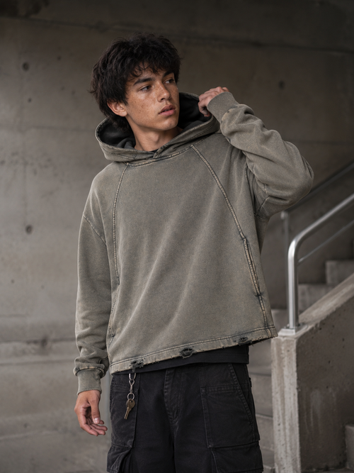 Yin & Yang Frayed-Hem Hoodie