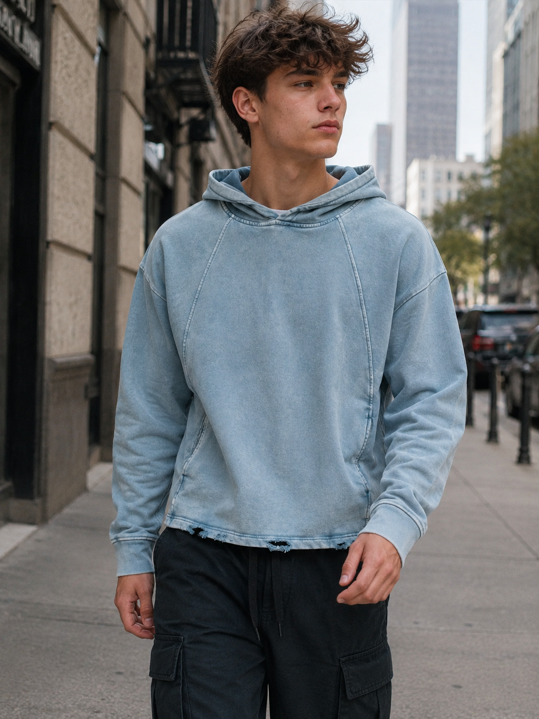 Yin & Yang Frayed-Hem Hoodie